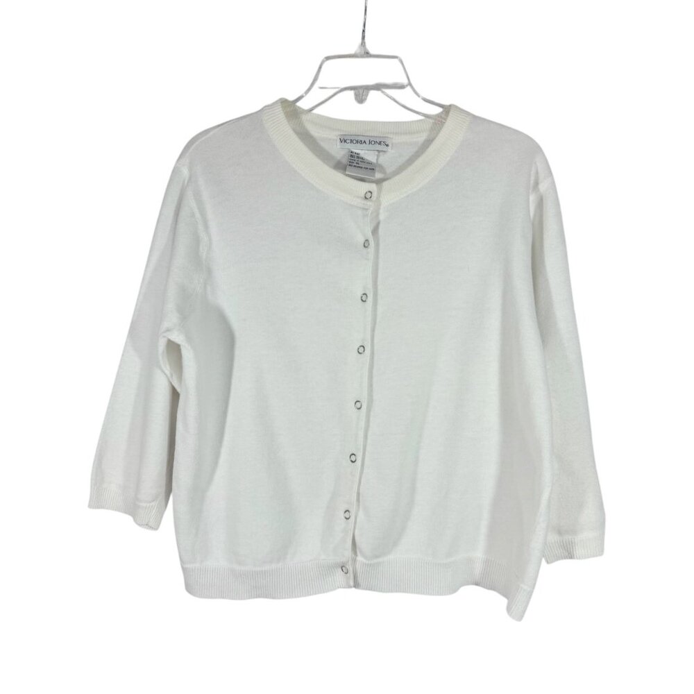 Vintage Victoria Jones Womens XL White Snap Front Knit Cardigan Sweater